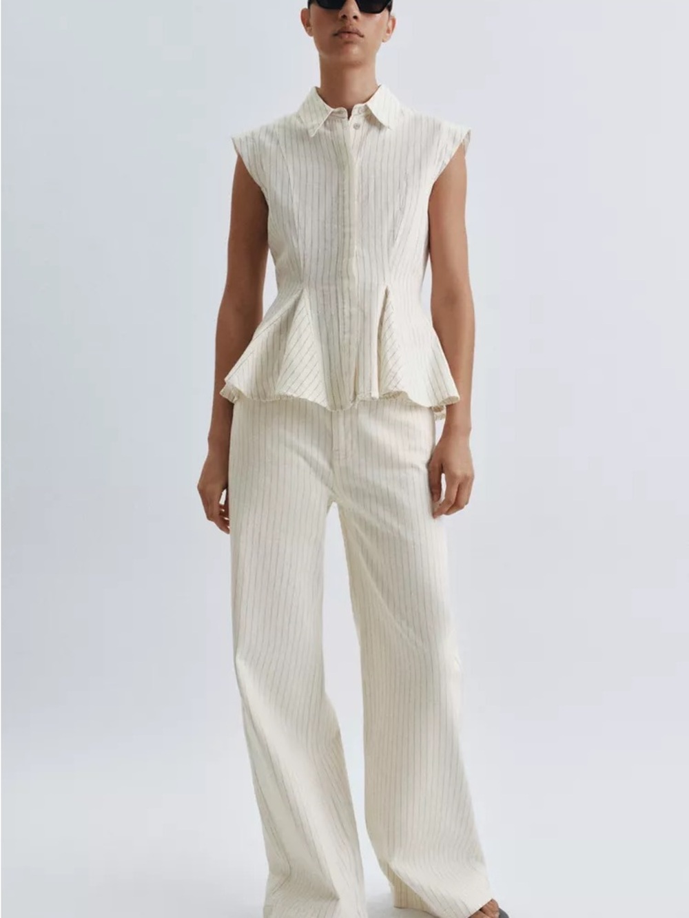 Zara STRIPED HIGH-WAIST STRAIGHT FULL-LENGTH JEANS